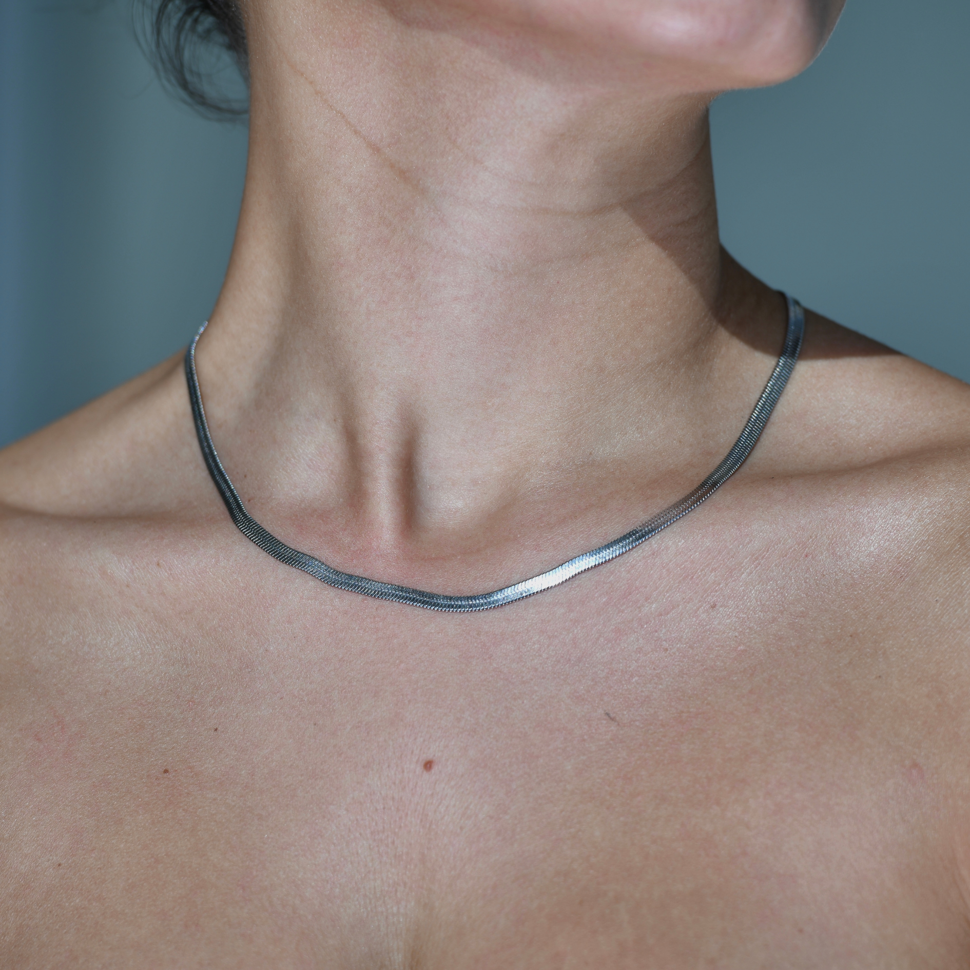 Herringbone patern silver chain. four mm width. Snake patern silver chain. HERRINGBONE Medium Silver Chain Necklace