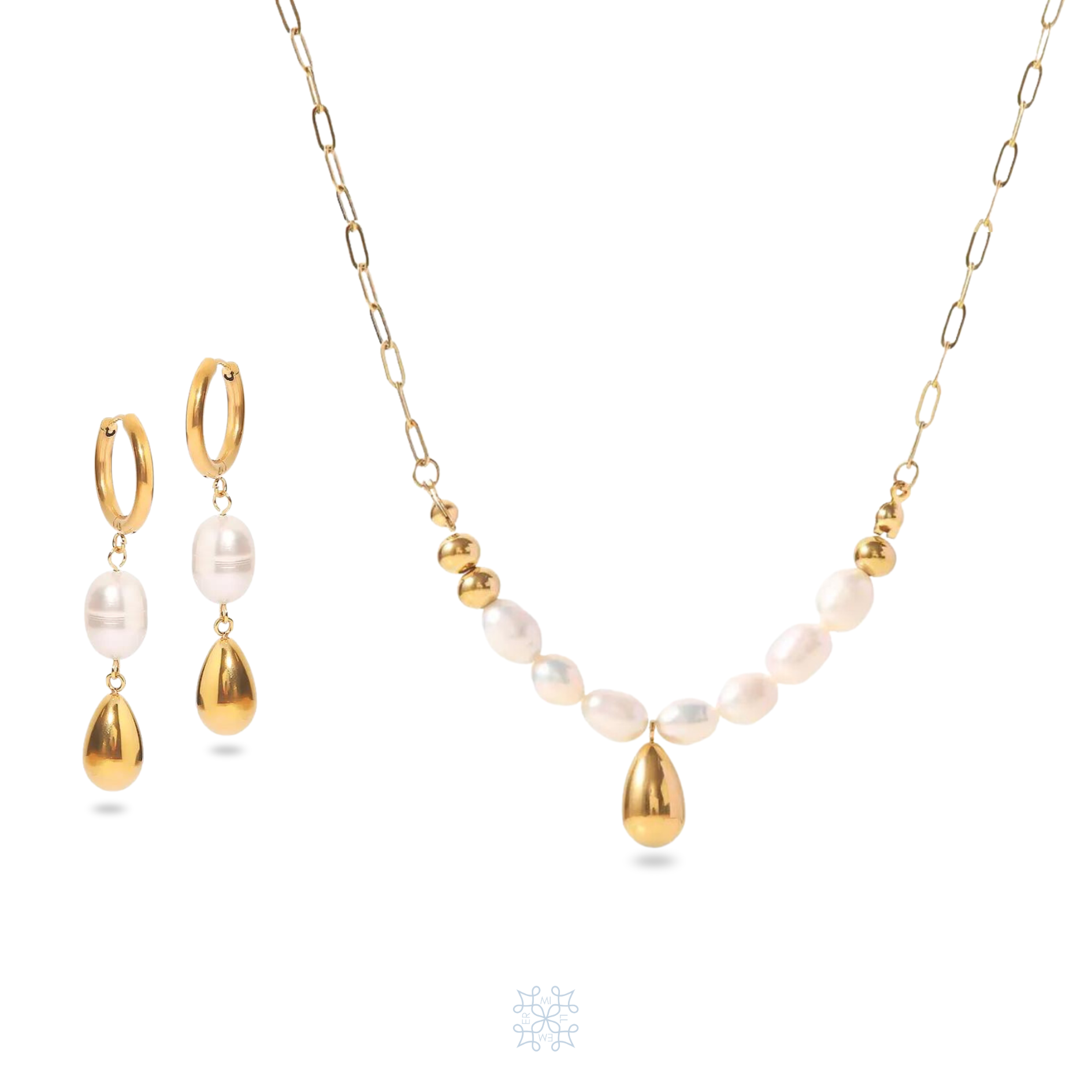 Rain Drop Half Pearls Set - Light Blue