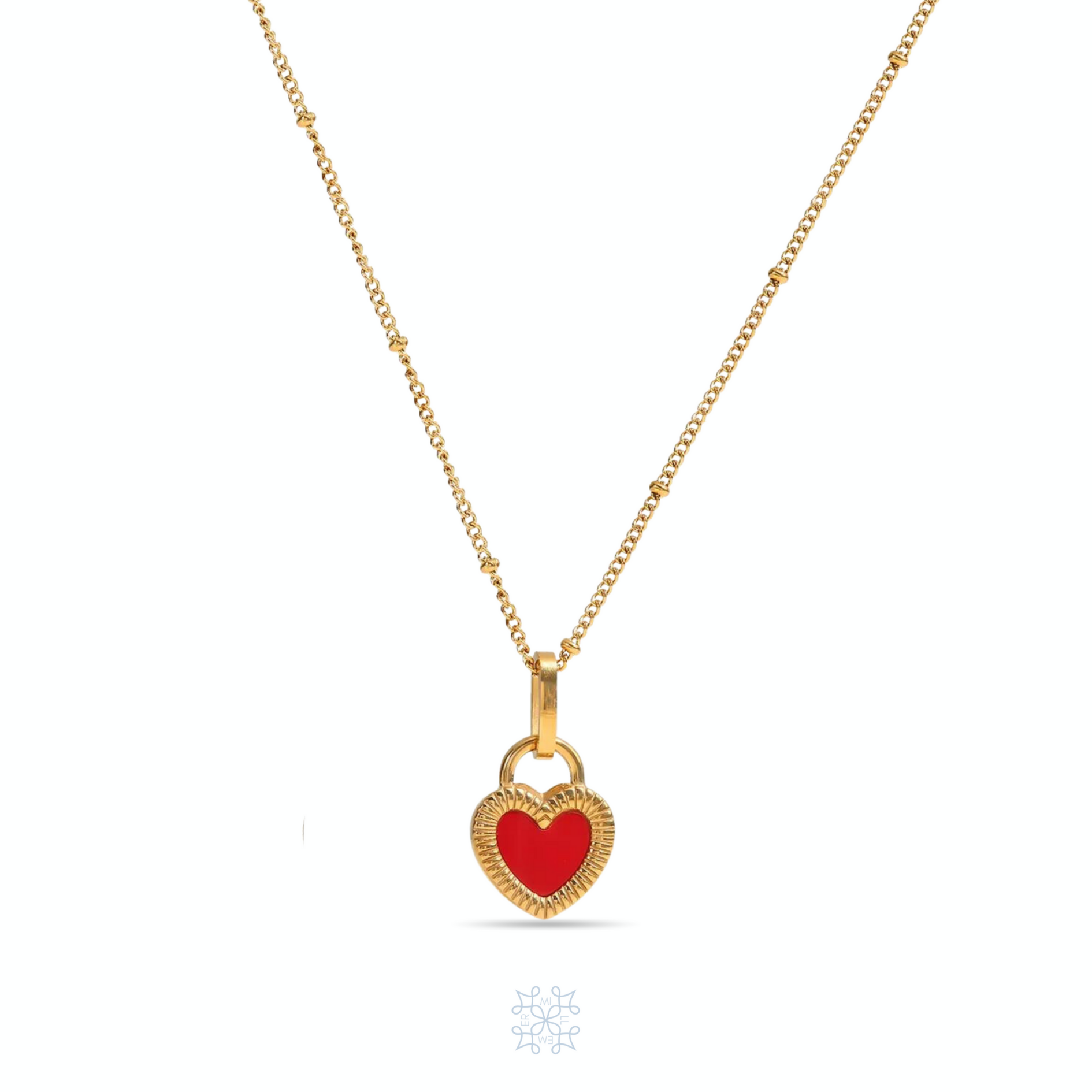 ARIEL Heart Peandant Gold Necklace. Red and white heart. One side of the pendant is red the other one is white. It can be worn at both sides. Gold dainty chain necklace with a heart pendant.