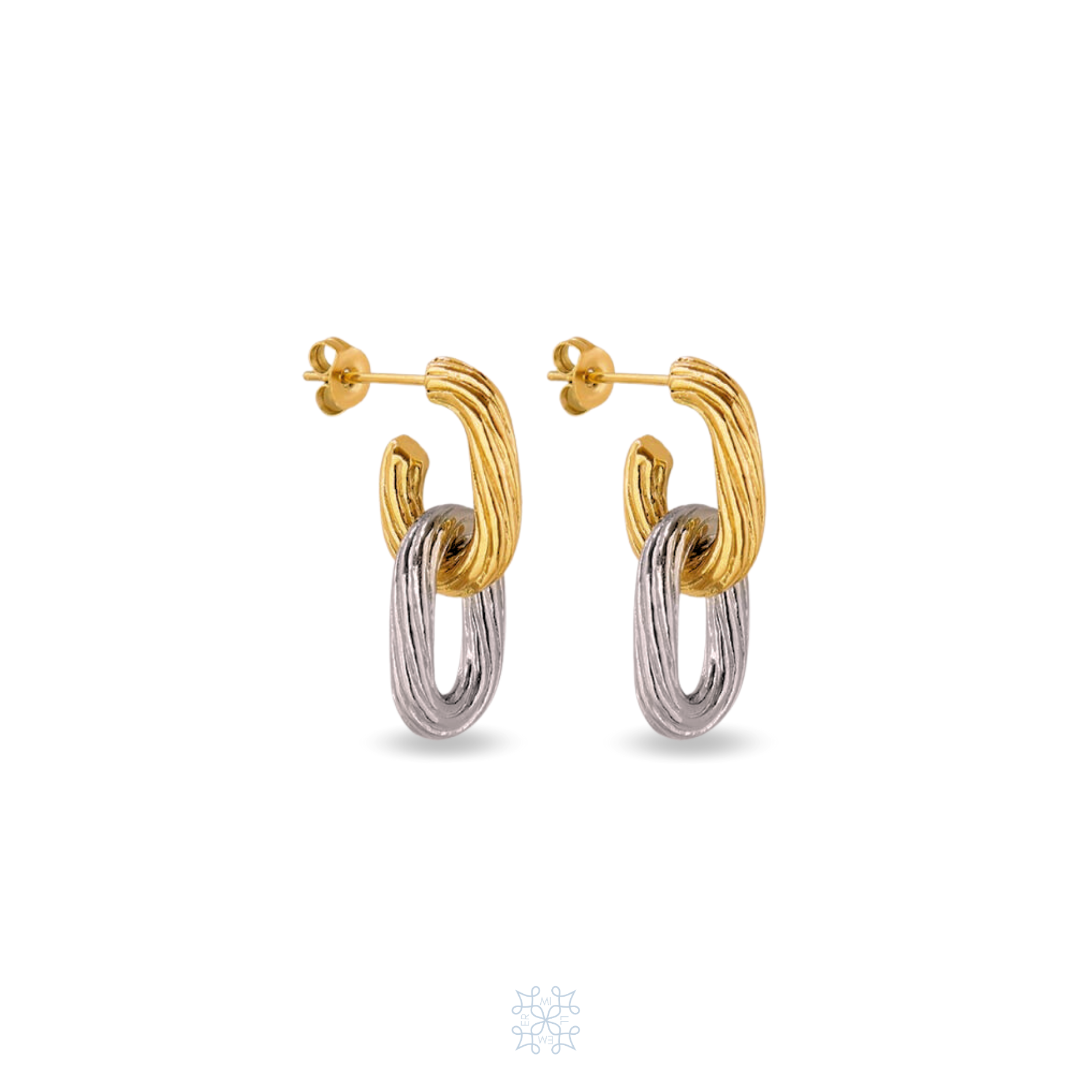 Gold & silver chain earring. The silver part is detachable so you can wear it like a single gold hoop.
