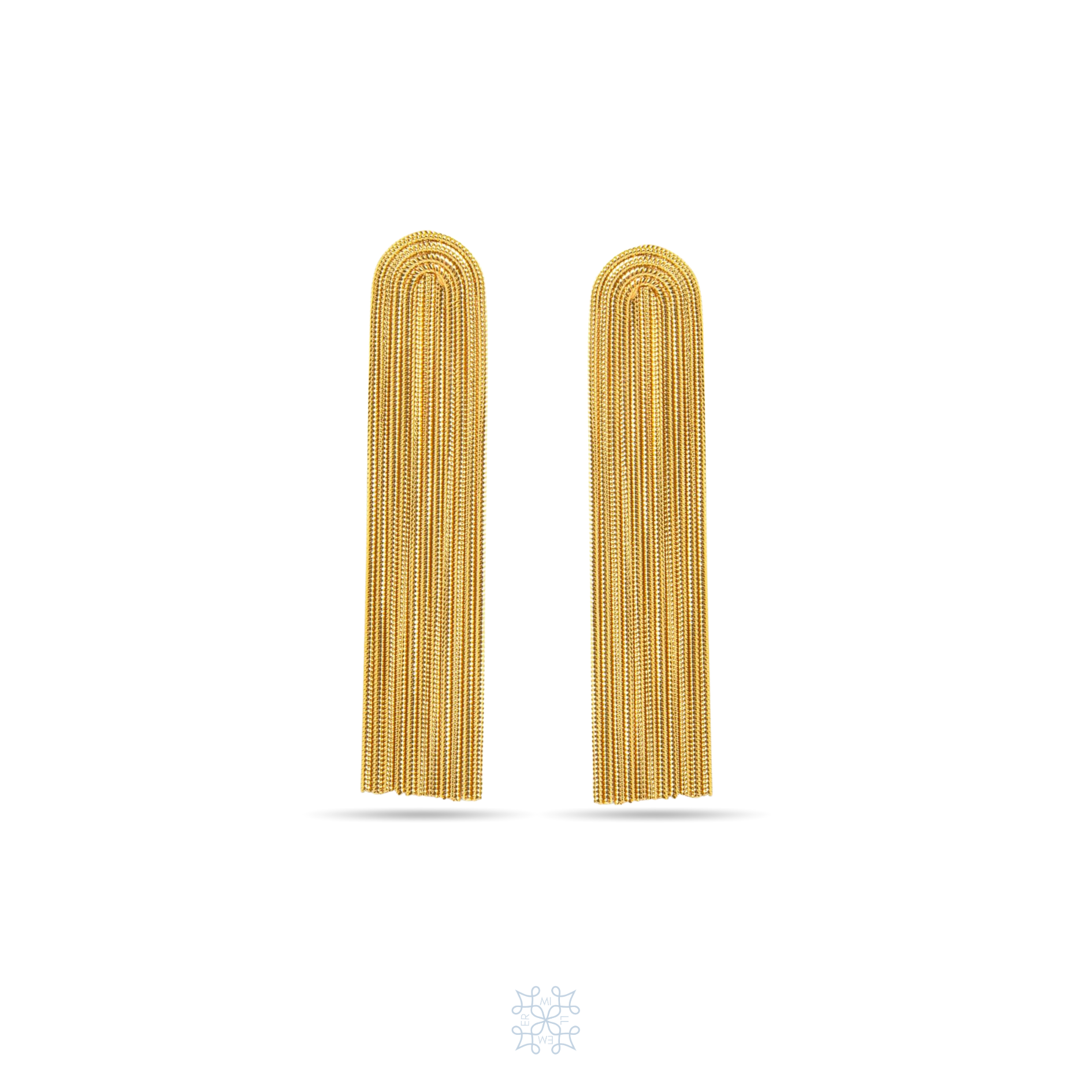 CLEO Gold Drop Earrings. Rustic look with 11 rope lookalike chains droping forming a U half square shape in the post top part of the earrings.