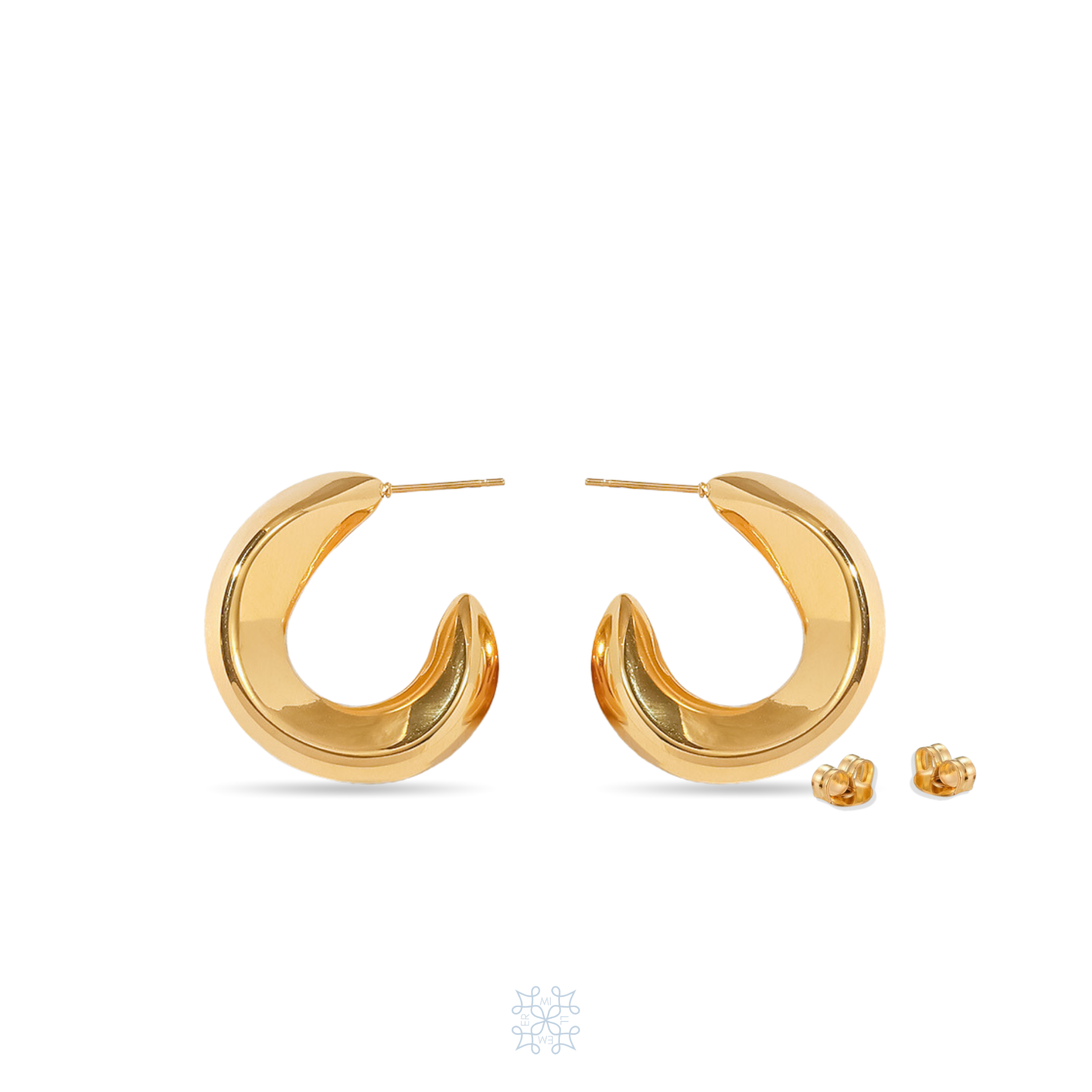 Gold irregular moon shaped hoop earrings. 