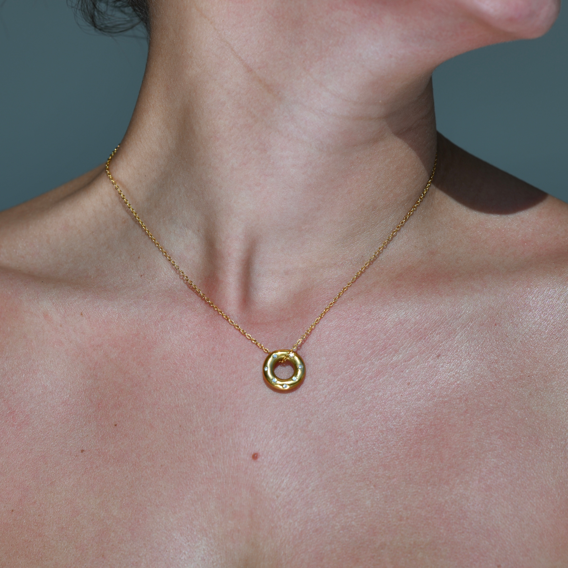 DONUT Zircon Pendant Gold Necklace