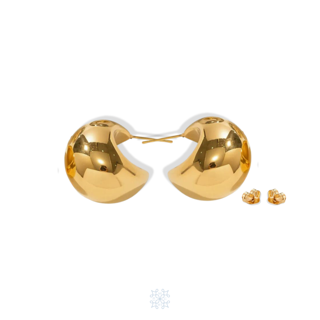 DROPLET Gold Pebble Earrings. Shiny surface, Chunky draper look.