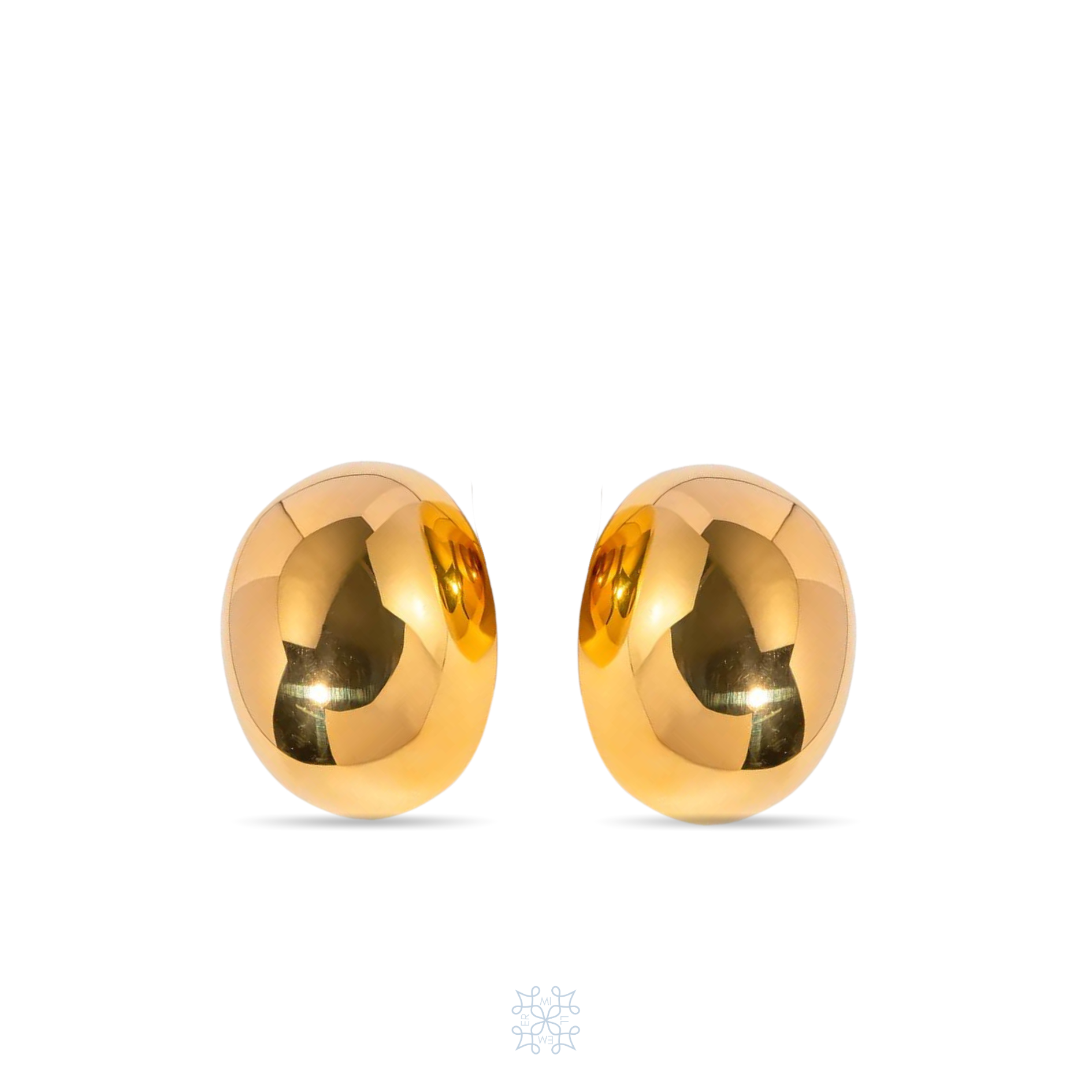 GOA Gold Chunky Pebble Earrings. Gold shiny surface in an oval form Earrings. attached like a stud.