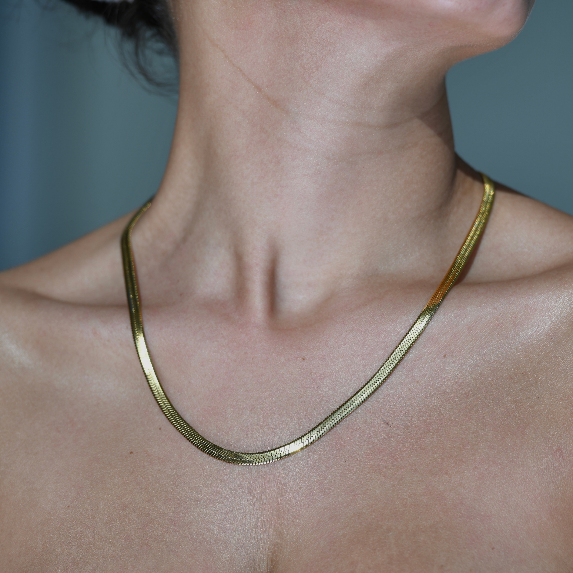 Herringbone gold chain. Long version. five mm width. HERRINGBONE LONG GOLD CHAIN NECKLACE