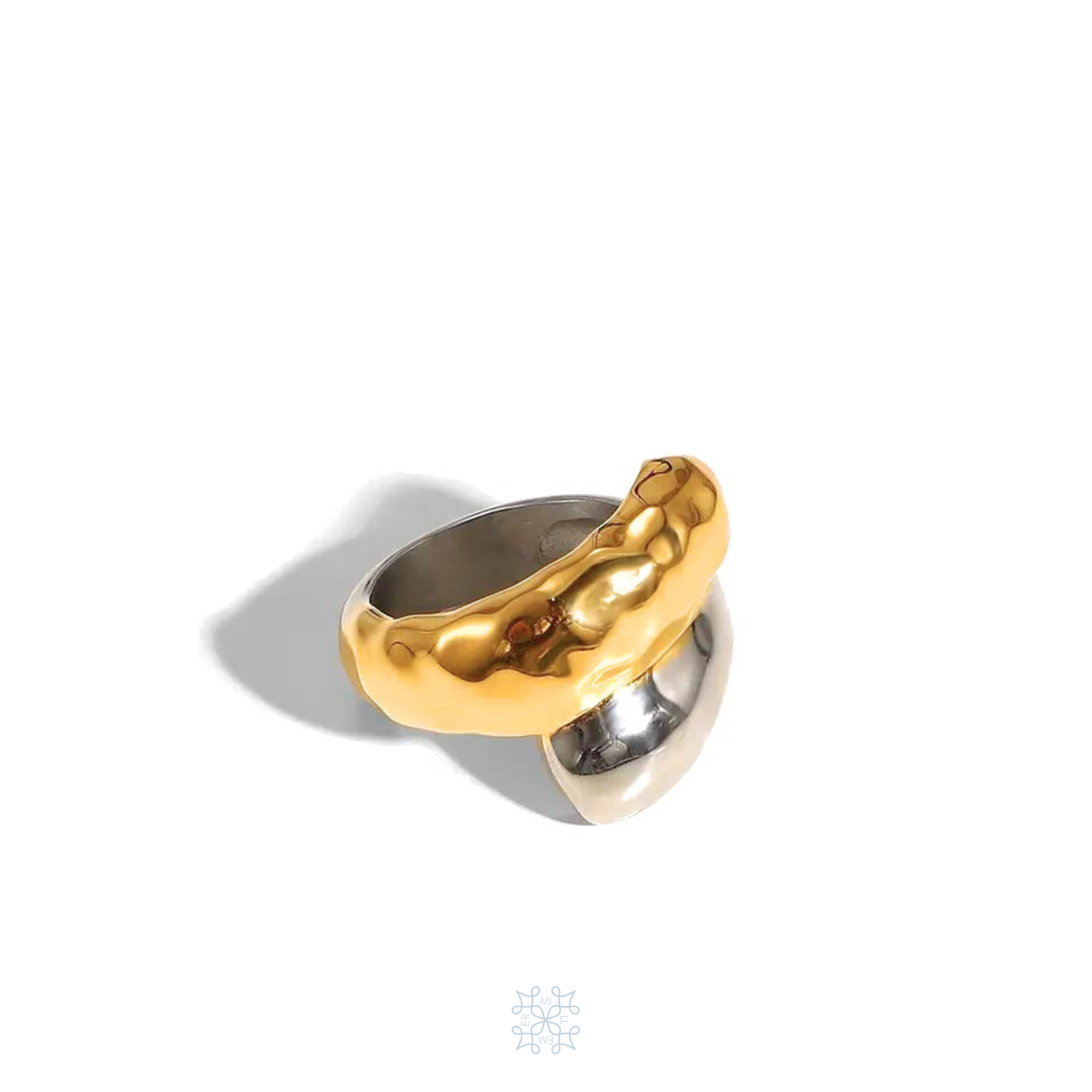 Indian Gold and silver chunky ring with irregular texture.