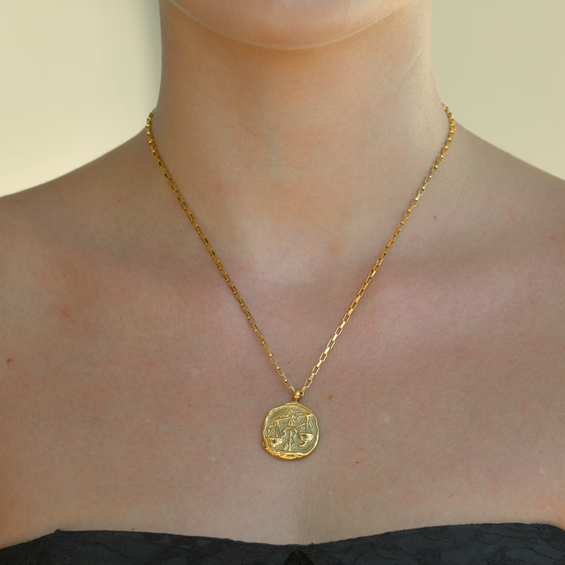 LIBRA Zodiac Medallion Gold Necklace