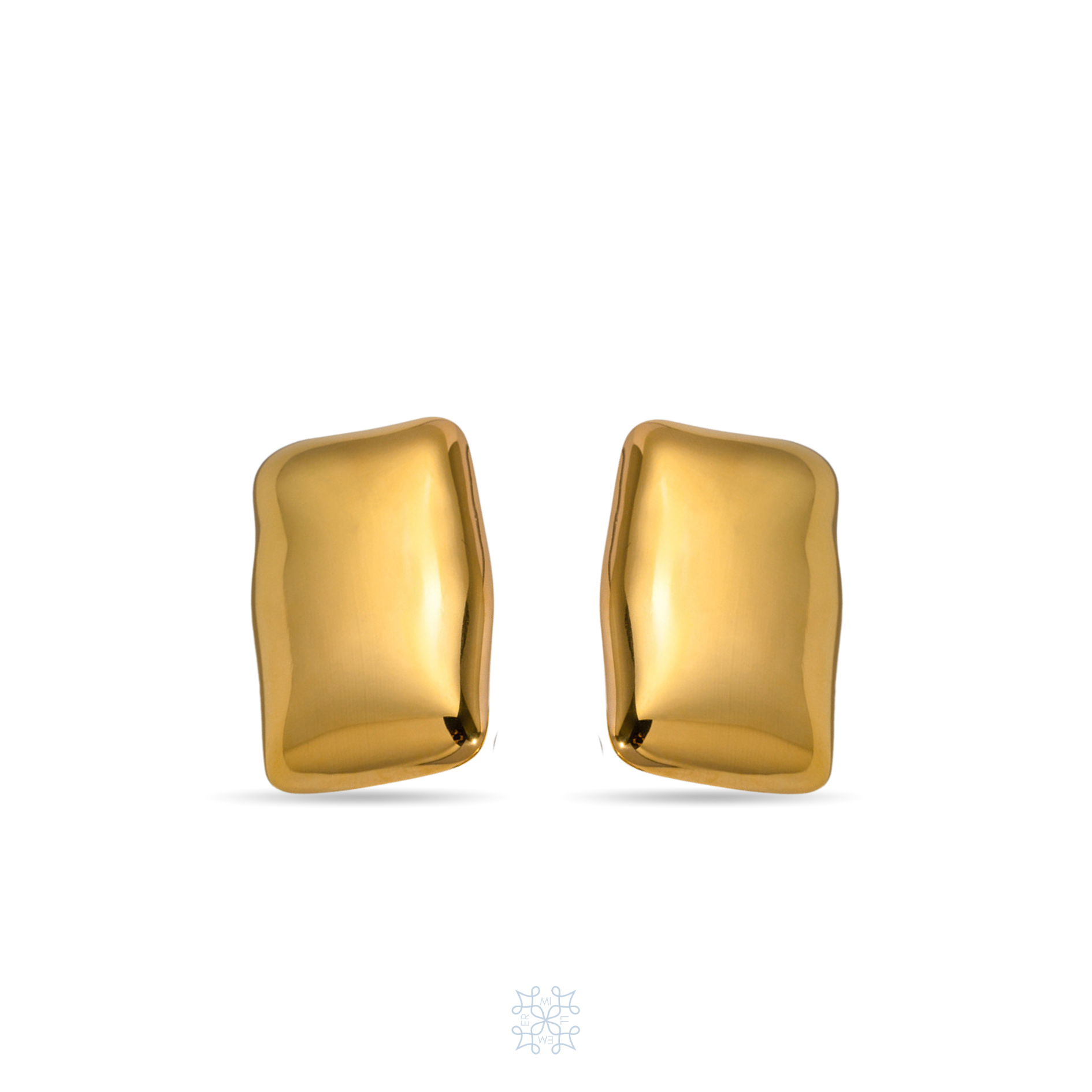 Rectangle gold earrings with smooth irrgular borders. Gold Shiny mirror like surface. Mirror Gold Waterproof Earrings.