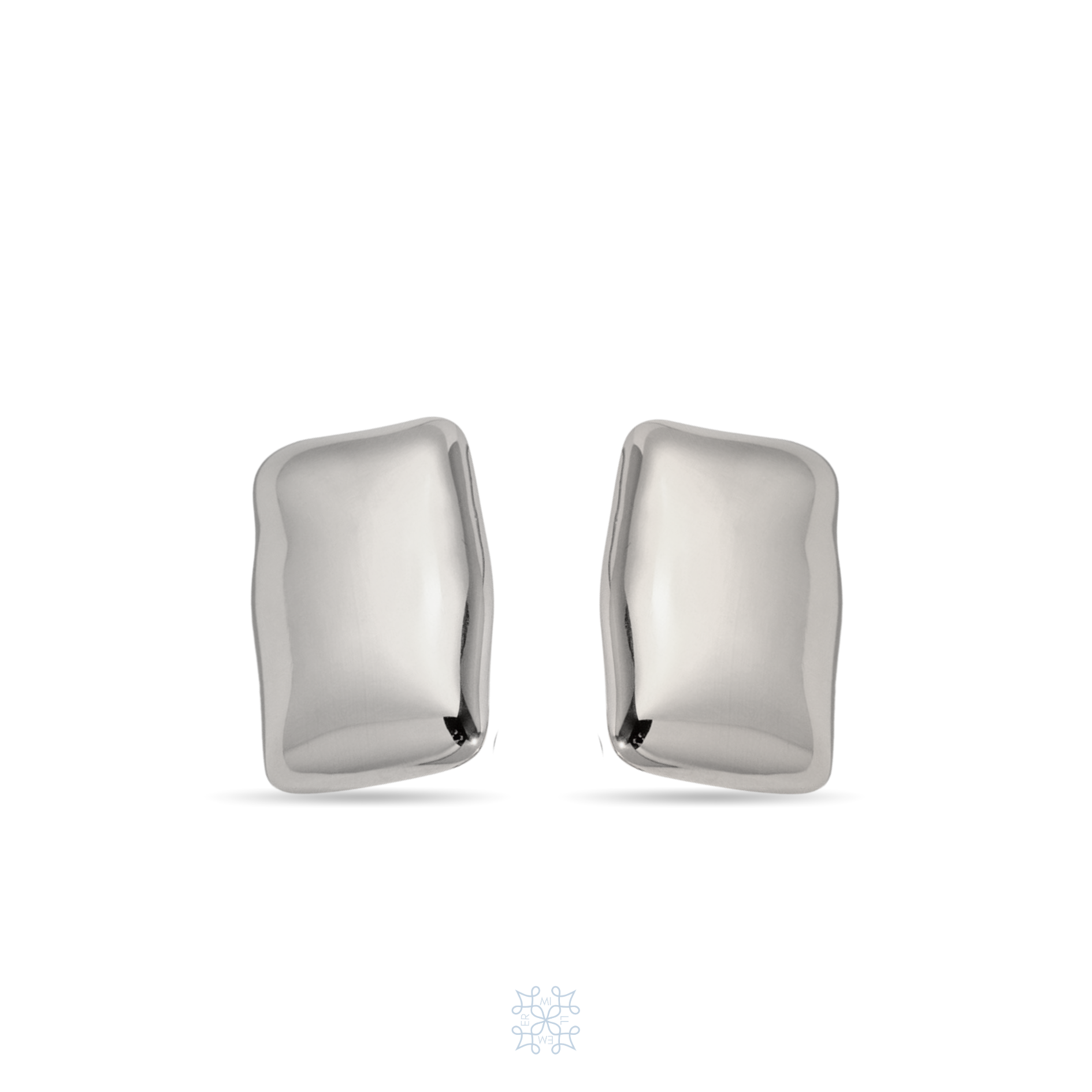 Rectangle silver earrings. rhodium plated. Waterproof earrings. Rectangular irregular shape . Miiror shine surface. Mirror silver waterproof earrings