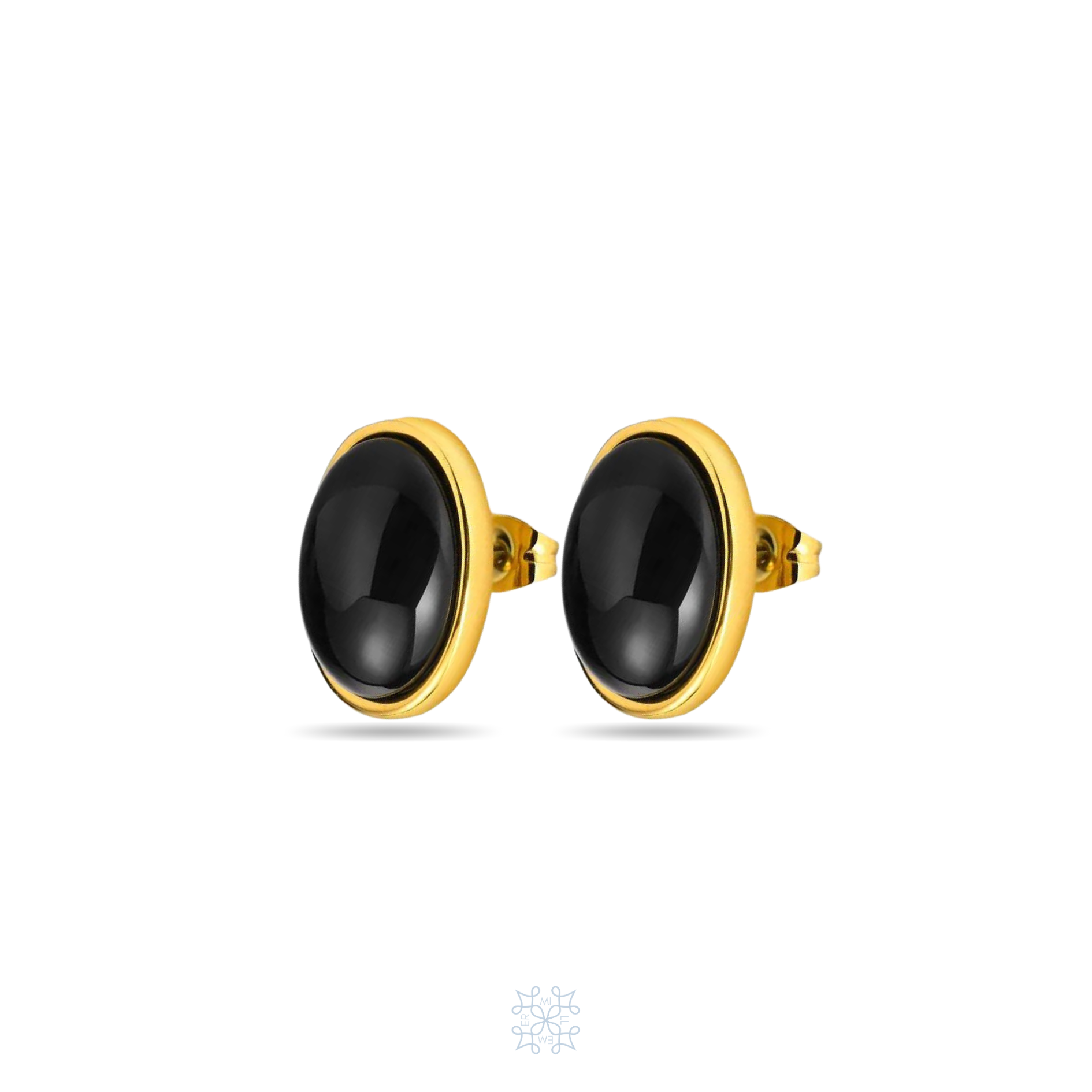 Gold plated with black stone attached on top.Stone Oval Shape Stud Earrings
