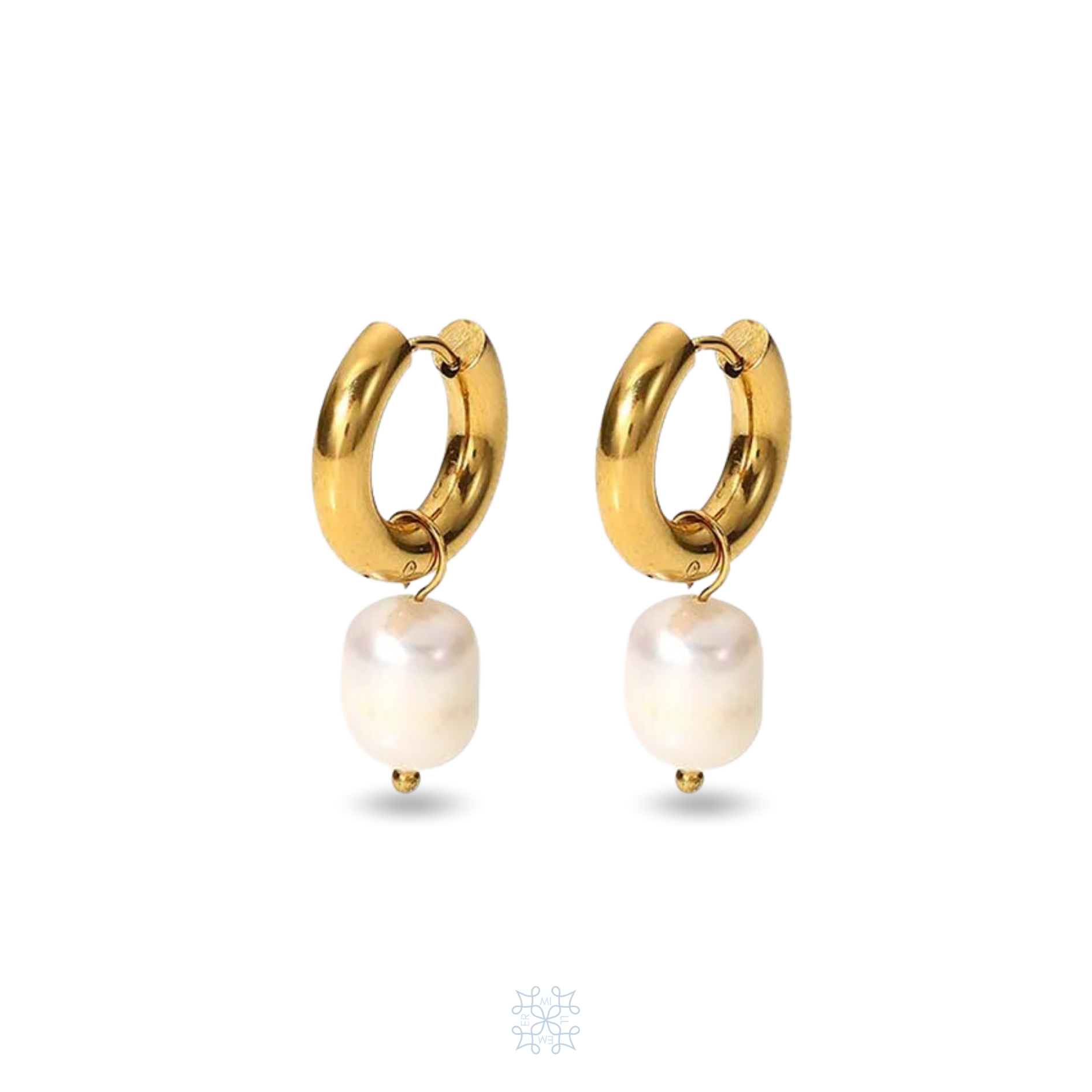 GOLD plated pearl earrings. round gold hoops with detachable pearl drop.