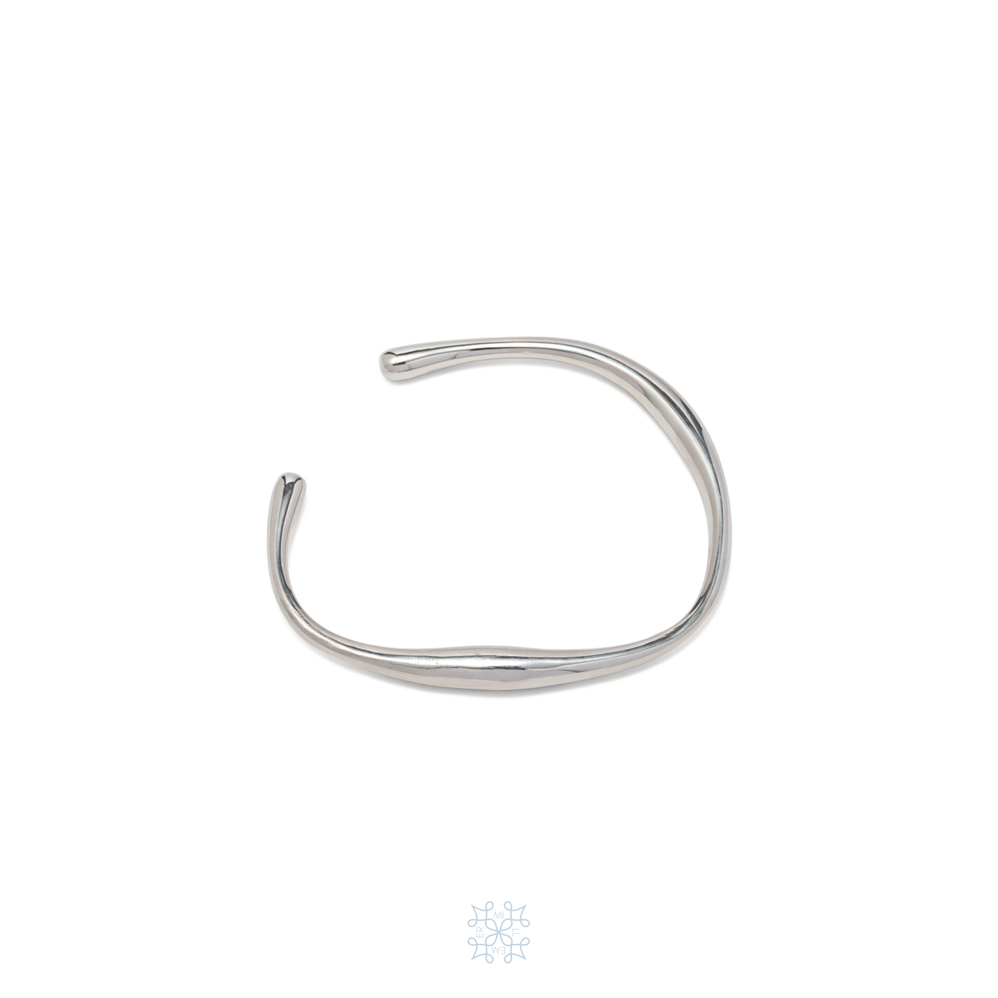 Ray silver cuff bracelet. Irregular shape. shiny silver surface.