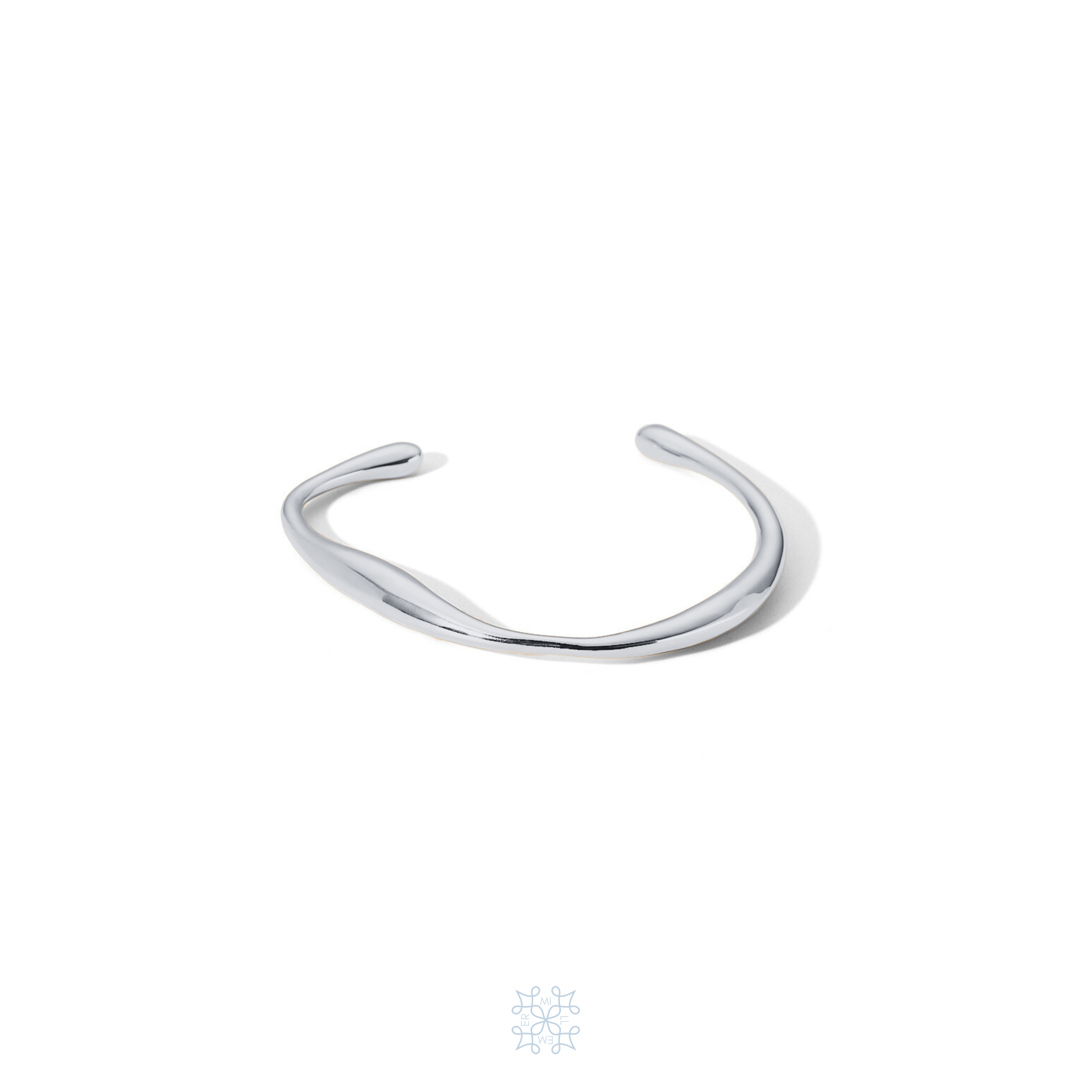 Ray silver cuff bracelet. Irregular shape. shiny silver surface.