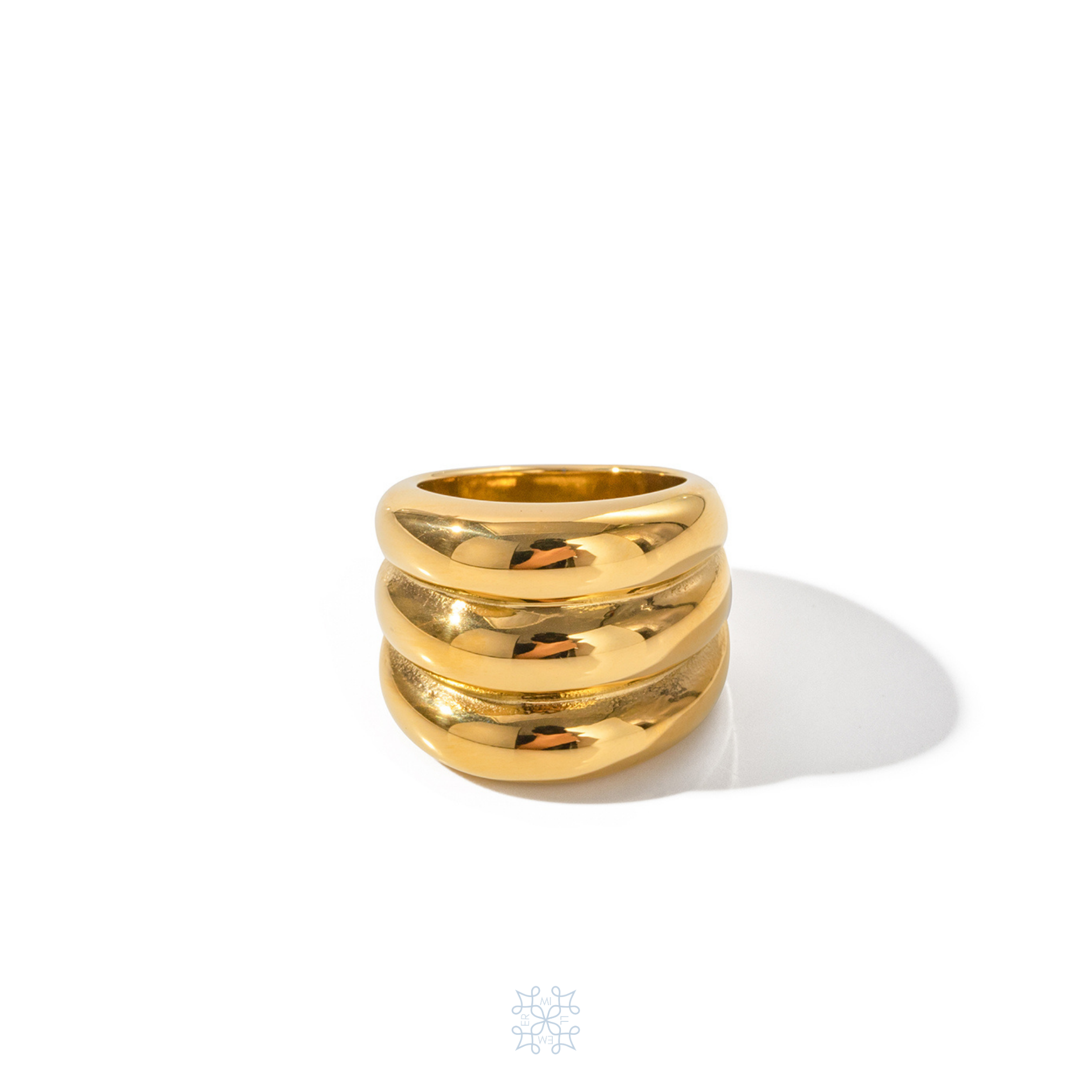 ROMA GOLD RING. Bold tall ring with 3 halo rings attached together creating a tall bold ring.