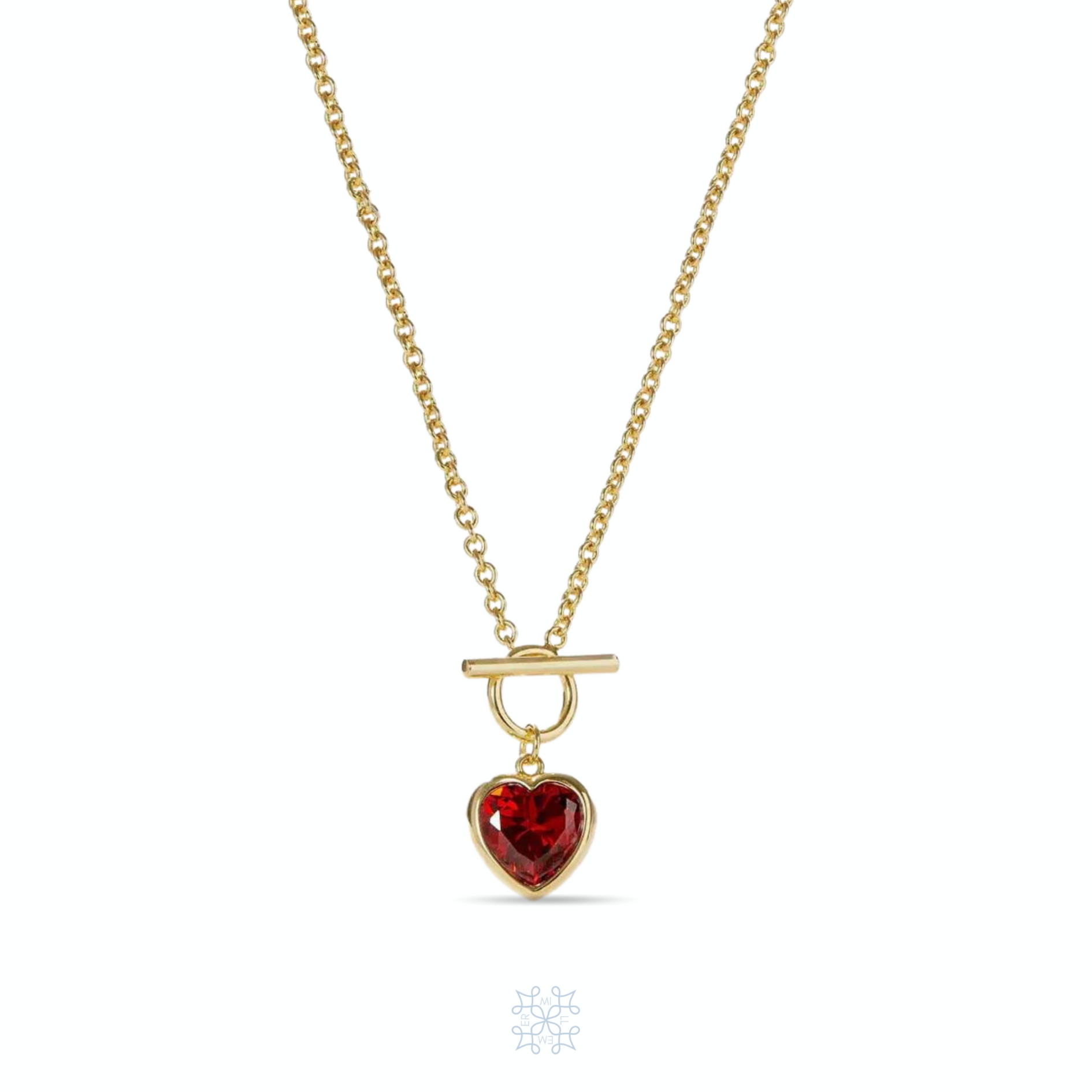 Gold plated chain heart. Heart shape pandendt with a red heart zircon on it. Rouge Heart Chain Waterproof Necklace 
