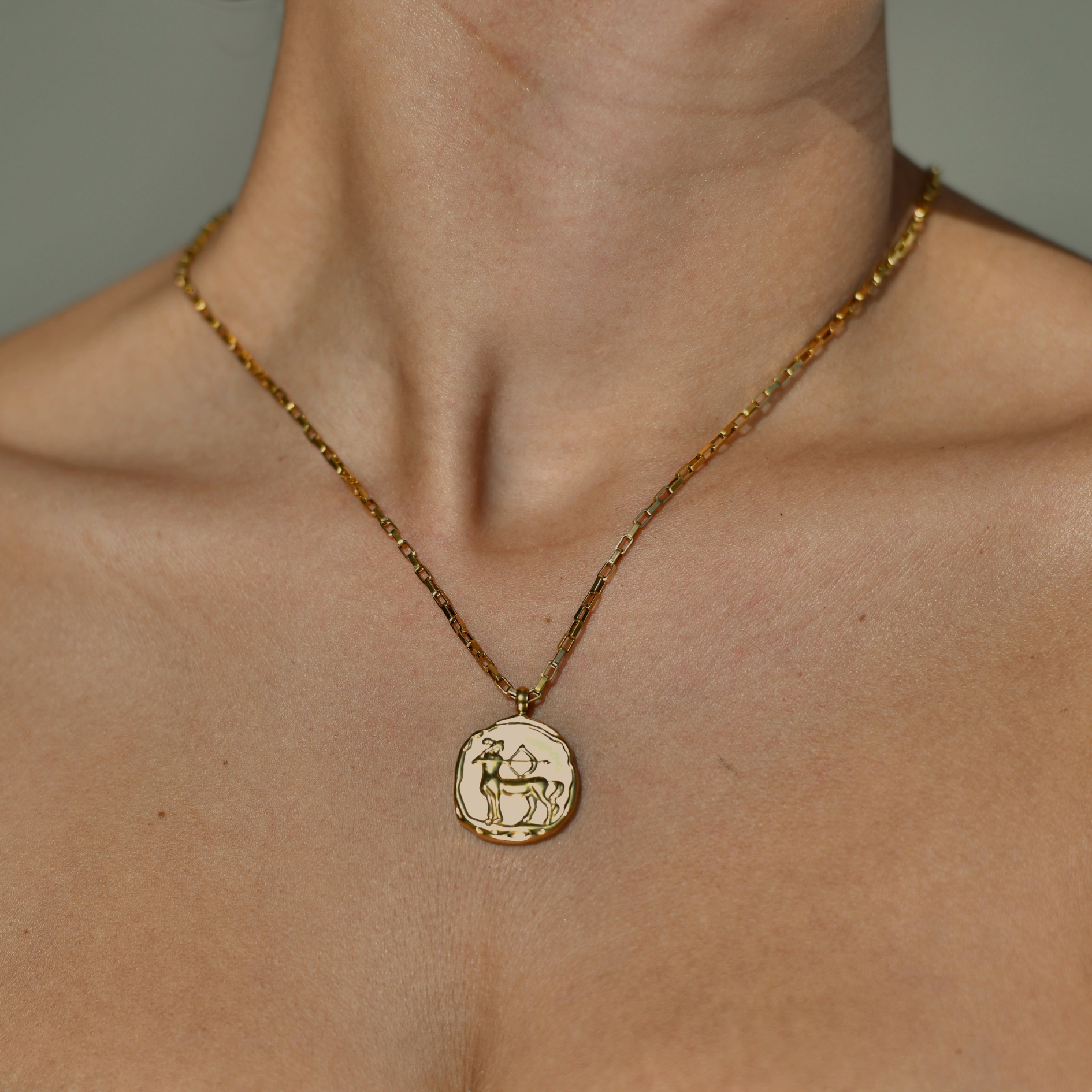 SAGITTARIUS Zodiac Medallion Gold Necklace