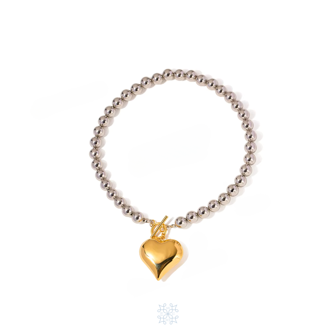 SILVERY Pearl Gold Heart Necklace