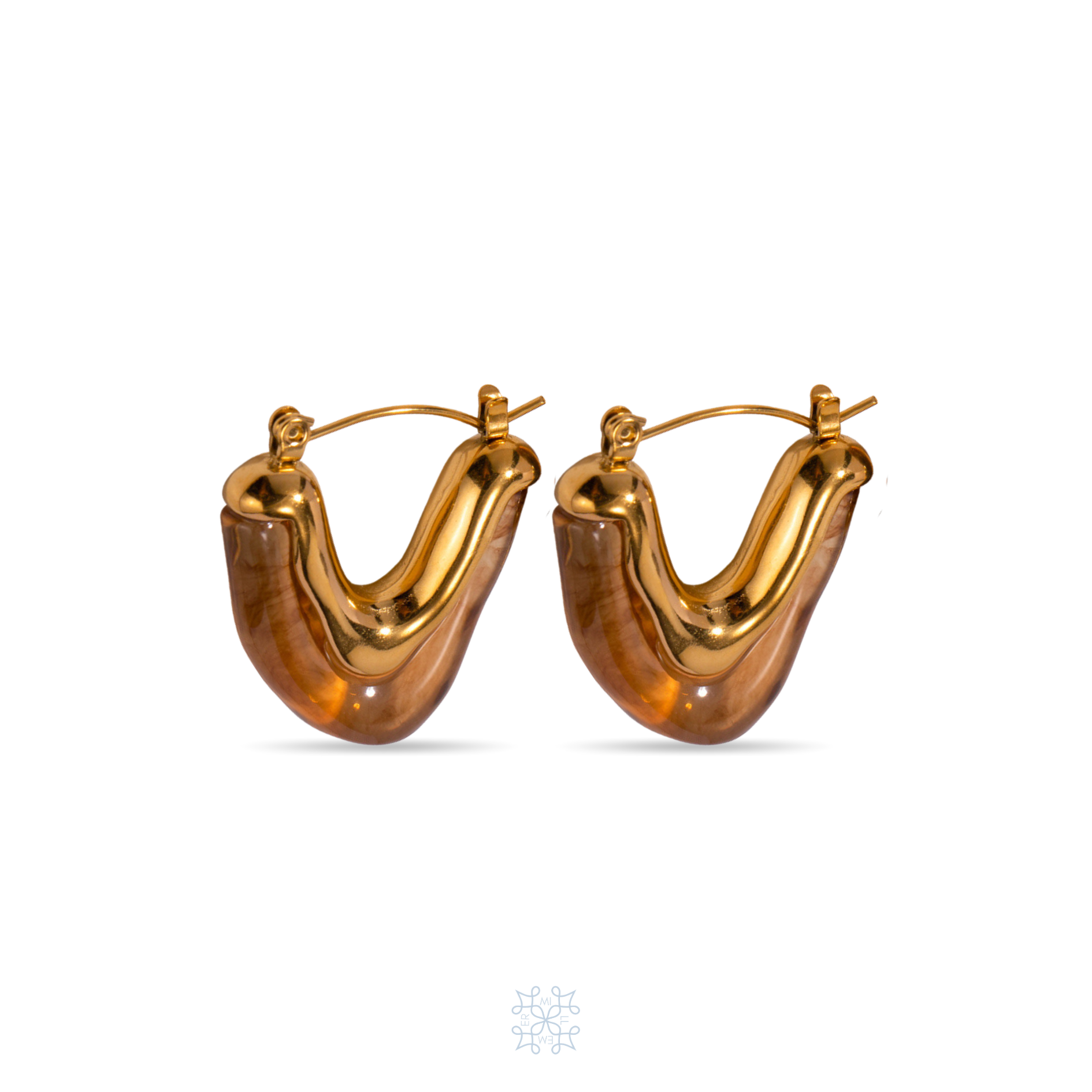 V shape Gold Plated  Hoop Earrings made with Brown Acrylic. Waterproof Earrings.