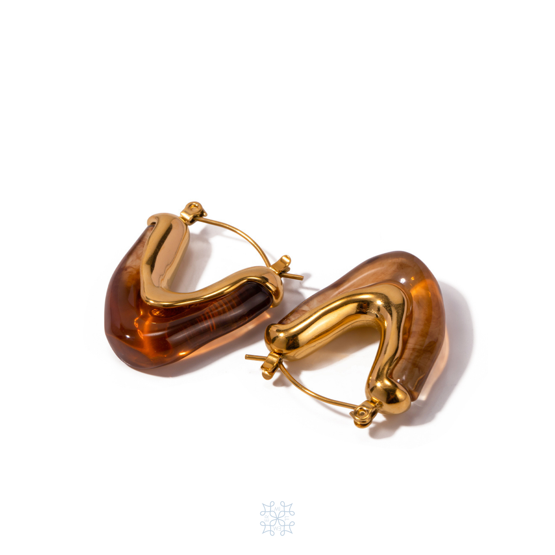 V shape Gold Plated  Hoop Earrings made with Brown Acrylic. Waterproof Earrings.