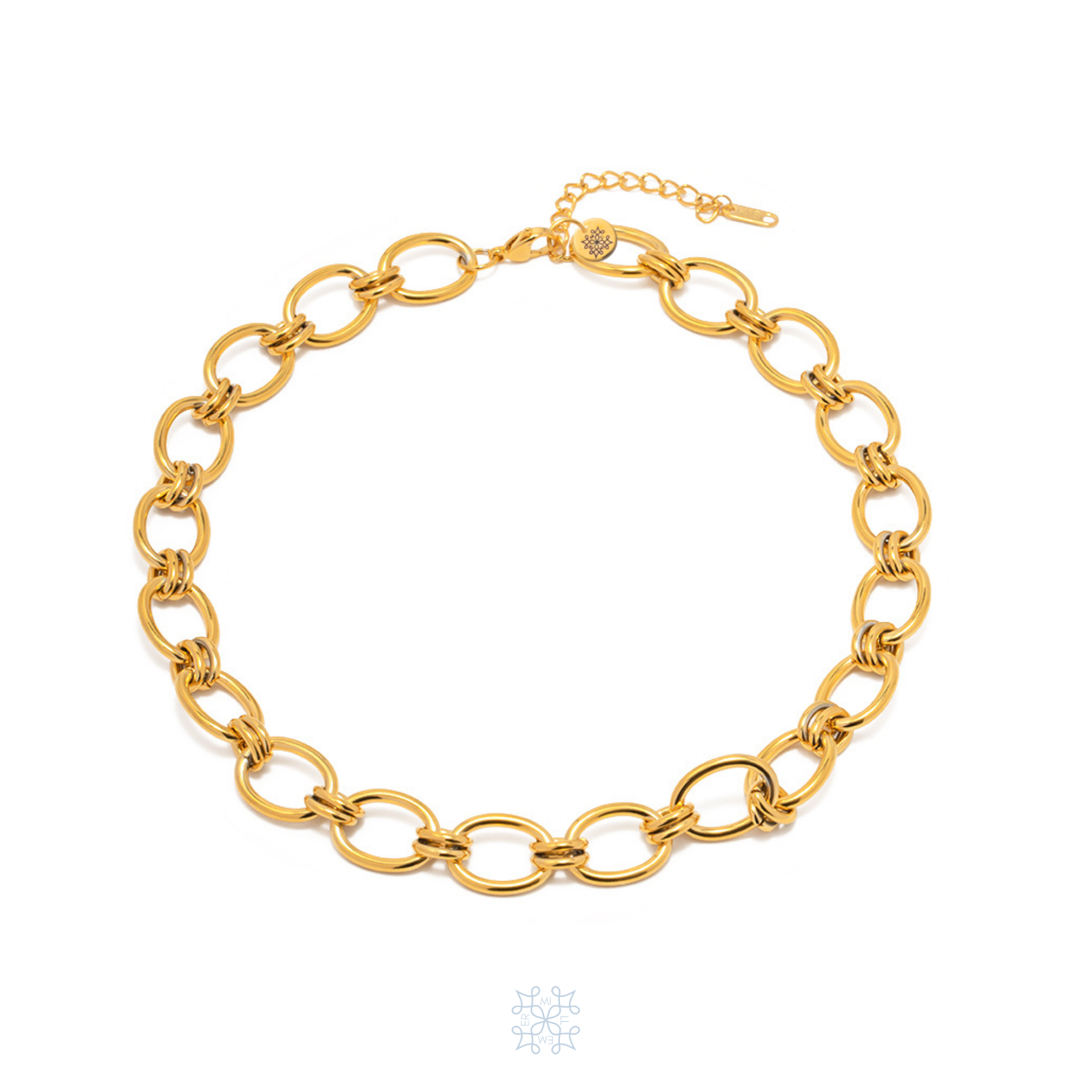 VJOSA Gold Chain Necklace - Oval shape chain pieces atached with one another. Bold Gold necklace