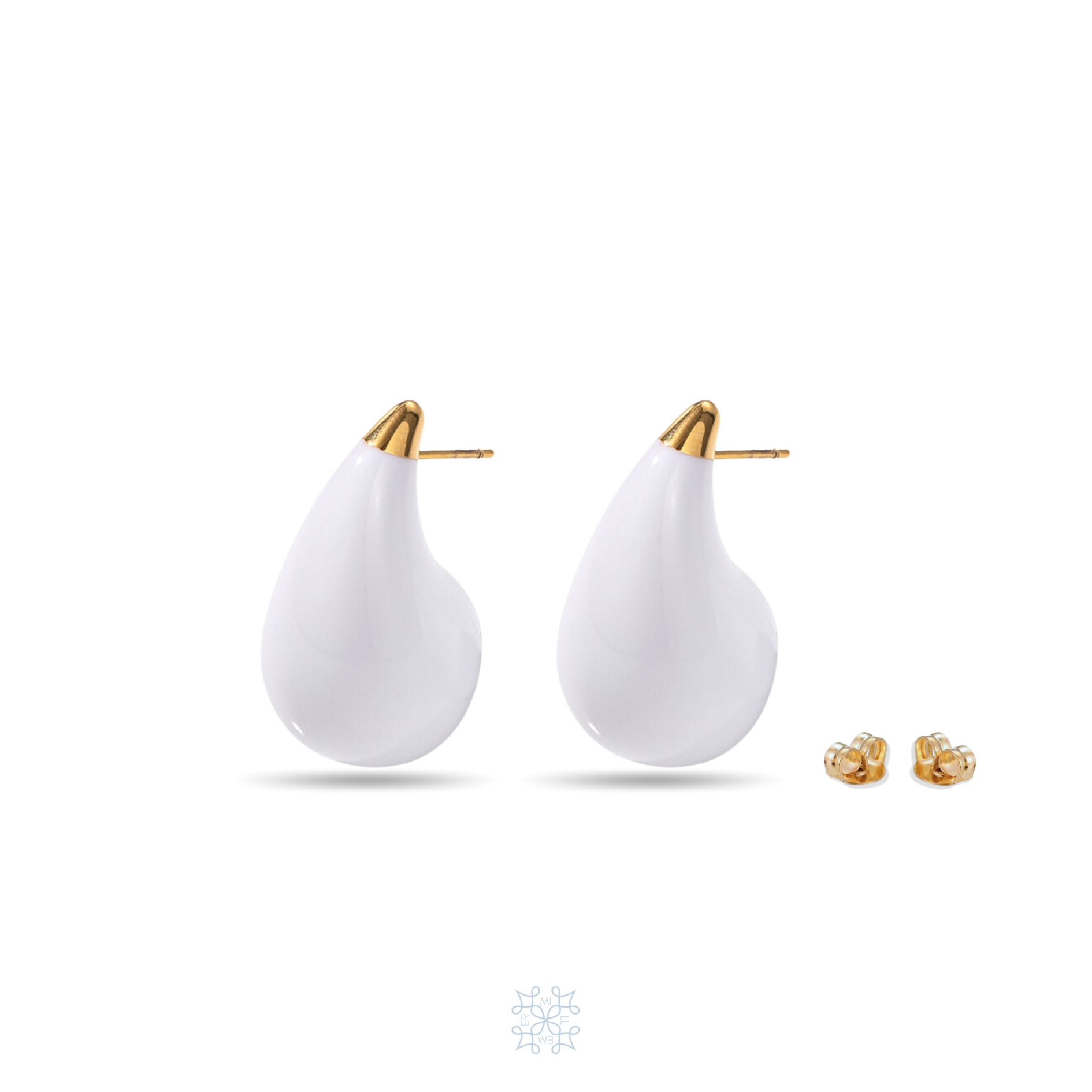 WATERDROP White Enamel Gold Earrings. Gold Earrings in the shape of a waterdrop painted in white enamel all the surface of it. 