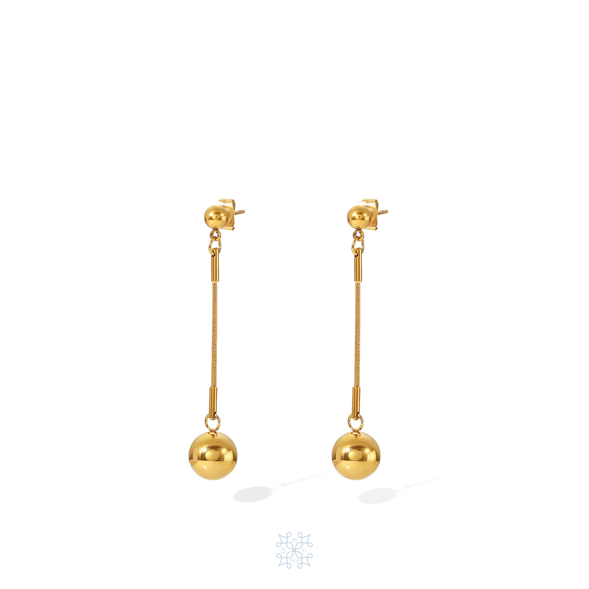  Wrecking Ball Drop Gold Earrings. The gold sphere drop fall in the bottom of the earring,